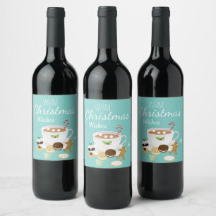 Christmas cookies and hot chocolate holiday wine label