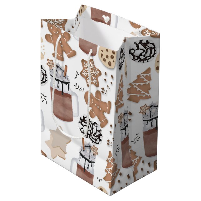 Christmas Cookies and Hot Cocoa Holiday Baking Medium Gift Bag (Front Angled)