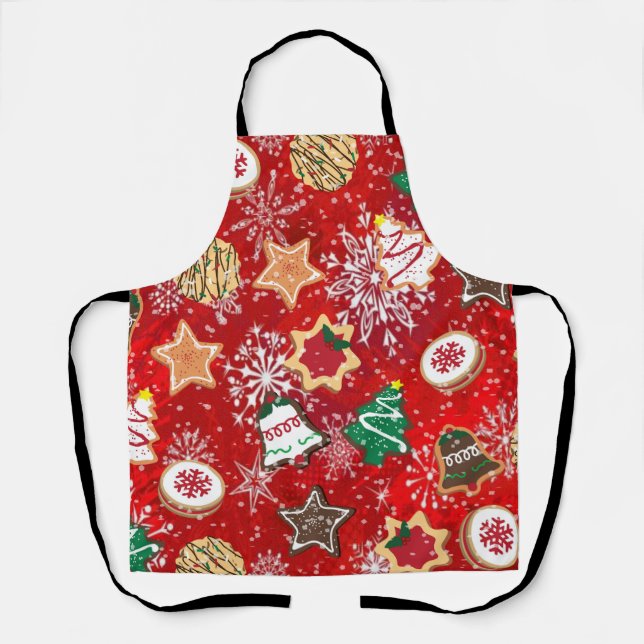 Christmas Cookies and Snowflakes on Red Apron (Front)