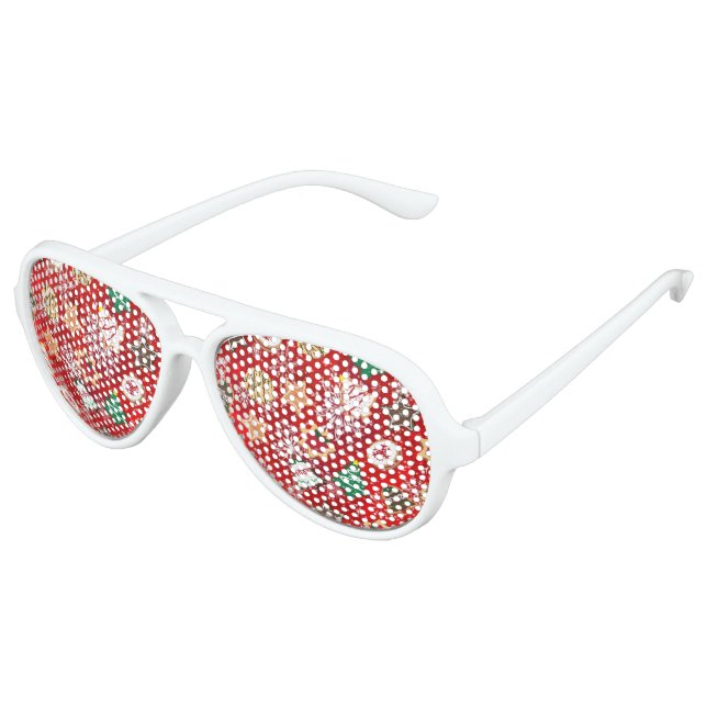 Christmas Cookies and Snowflakes on Red Aviator Sunglasses (Angled)