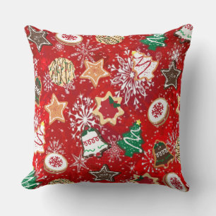 Christmas Cookies and Snowflakes on Red Cushion