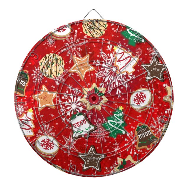 Christmas Cookies and Snowflakes on Red Dartboard (Front)