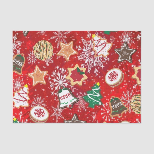 Christmas Cookies and Snowflakes on Red Tissue Paper (Front)