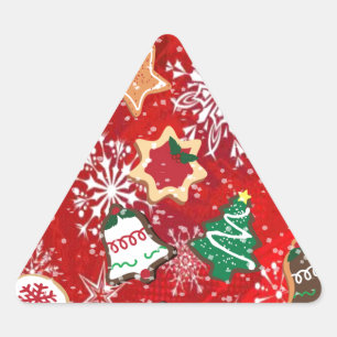 Christmas Cookies and Snowflakes on Red Triangle Sticker
