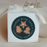 Christmas Cookies Baked with Love Classic Round Sticker<br><div class="desc">Custom sticker for the bakers and cooks that like to bake/cook and gift to others, or for those who do that professionally. There is illustration of holiday cookies in the middle. There is text that goes around in circle that says "baked with love". You can customise this product by adding...</div>