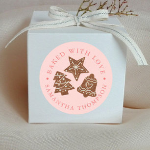 Christmas Cookies Baked with Love Pink Classic Round Sticker