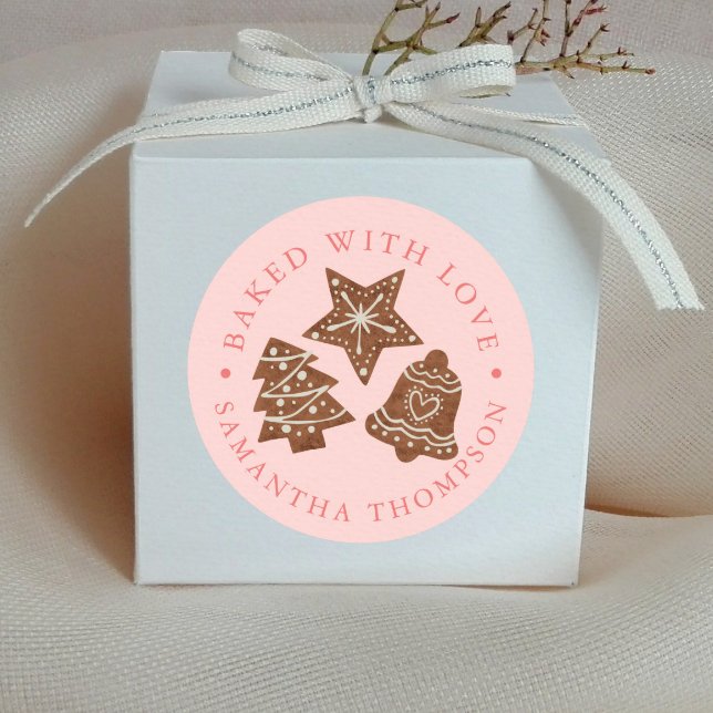 Christmas Cookies Baked with Love Pink Classic Round Sticker (Creator Uploaded)