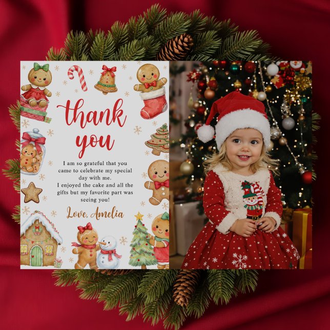 Christmas Cookies Birthday Party Photo Thank You Card (Creator Uploaded)