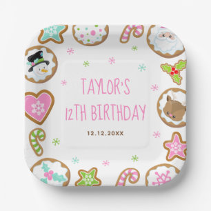 Christmas Cookies Birthday Party Pink and Green Paper Plate