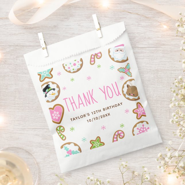 Christmas Cookies Birthday Party Pink Thank You Favour Bag (Clipped)
