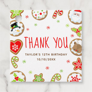 Christmas Cookies Birthday Party Red Thank You Favour Tags