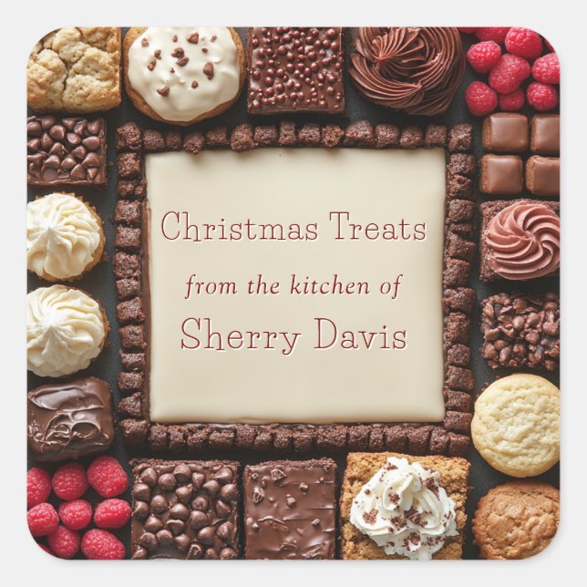Christmas Cookies Candy Brownies Cupcakes Square Sticker (Front)