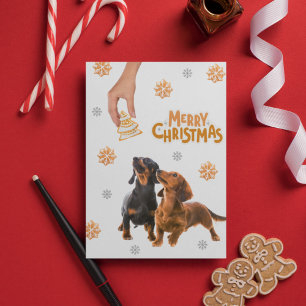 Christmas Cookies Dachhund Puppies Blak Brown Dog  Holiday Card