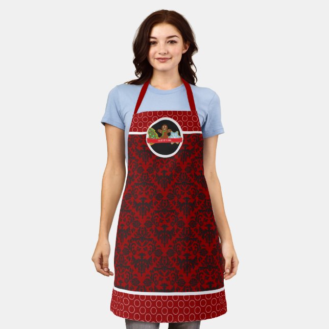 Christmas Cookies Damask Circle Name Apron (Worn)