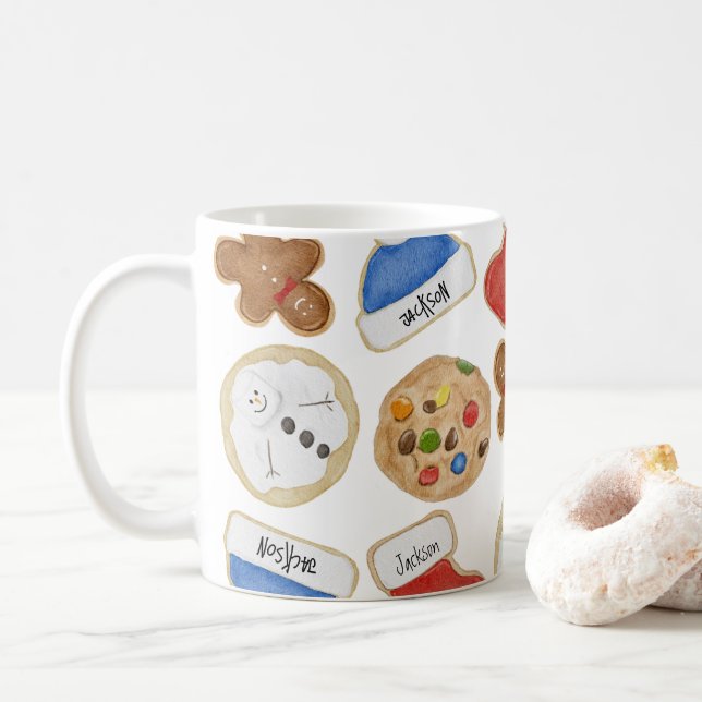 Christmas Cookies Gingerbread Man Name in Black Coffee Mug (With Donut)