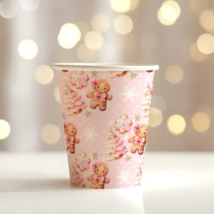 Christmas cookies gingerbread man pink Christmas Paper Cups