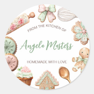 Christmas Cookies Gingerbread Sage Blush Custom Classic Round Sticker
