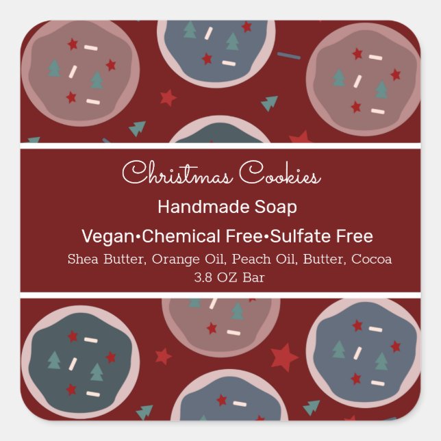 Christmas Cookies Handmade Soap Branding Square Sticker (Front)