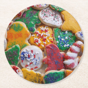 Christmas Cookies I Colourful Holiday Baking Round Paper Coaster