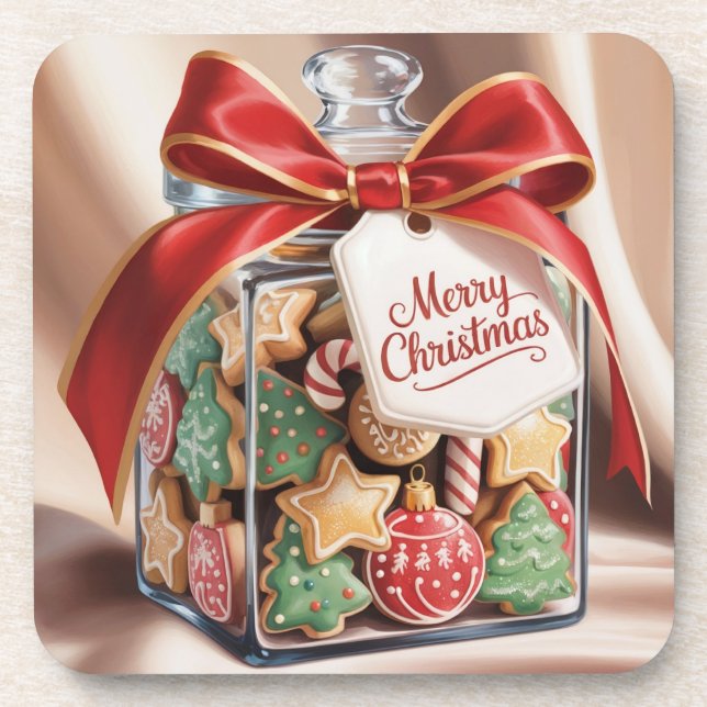 Christmas Cookies Jar Plastic Coaster Set (Front)