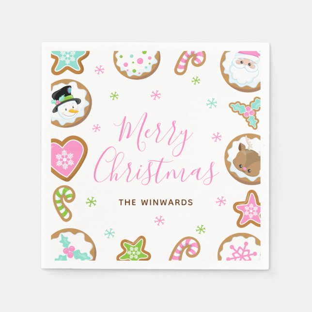 Christmas Cookies Merry Christmas Pink and Green Napkin (Front)