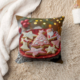 Christmas Cookies On a Red Plate Cushion