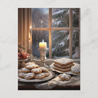 Christmas cookies on a snowy day postcard