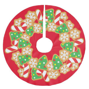 Christmas Cookies on Red Brushed Polyester Tree Skirt