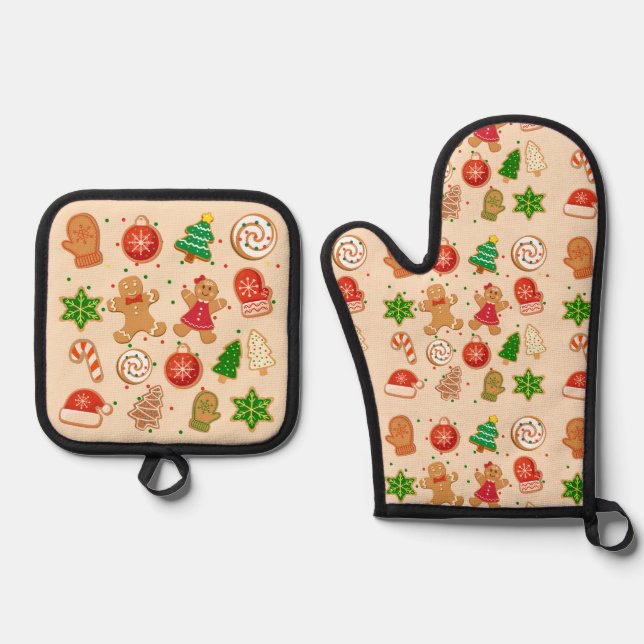 Christmas Cookies Oven Mitt & Pot Holder Set (Front)