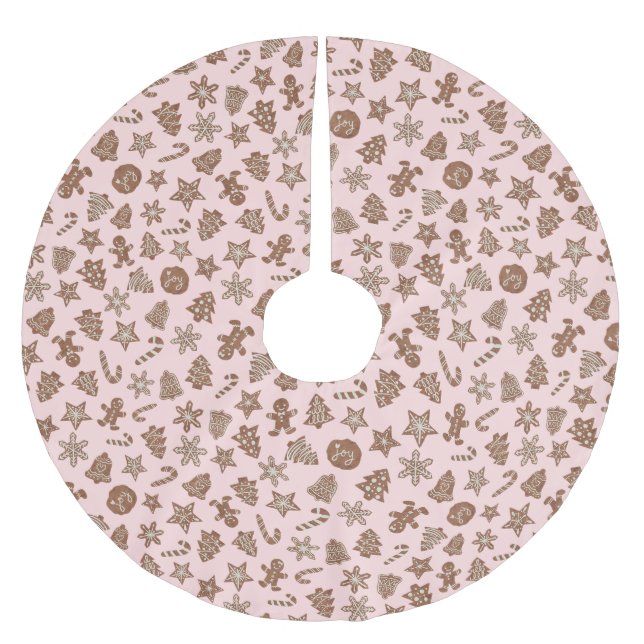 Christmas Cookies Pattern Pink Brushed Polyester Tree Skirt (Front)