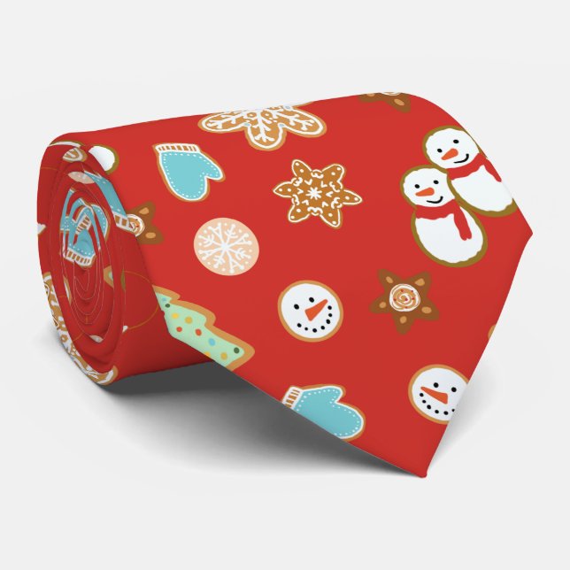 Christmas Cookies Patterned Red Festive Tie (Rolled)