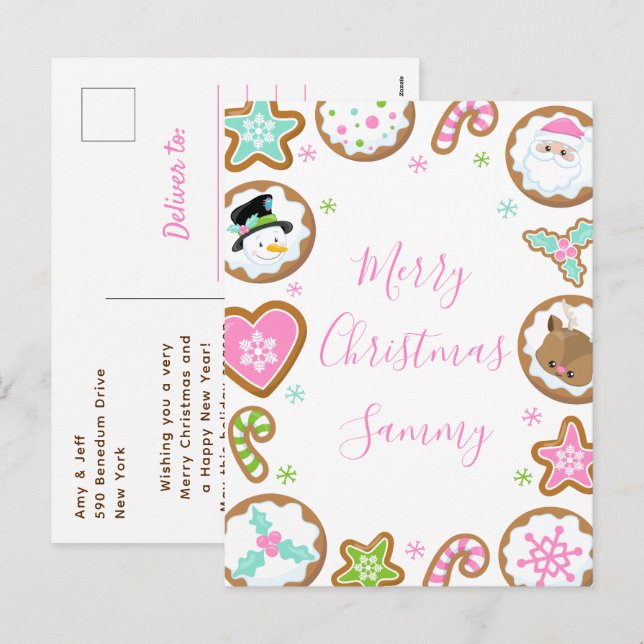 Christmas Cookies Pink and Green Merry Christmas Holiday Postcard (Front/Back)