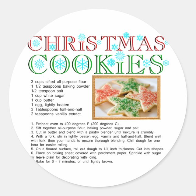 Christmas Cookies Recipe Classic Round Sticker (Front)