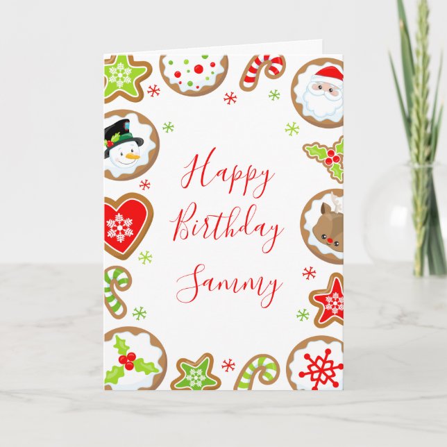 Christmas Cookies Red and Green Happy Birthday Card (Front)