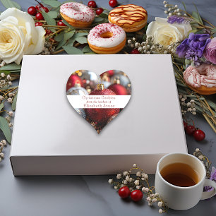 Christmas Cookies Red Silver Glitter Ornaments Heart Sticker