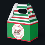 Christmas Cookies Santa Approved Red and Green Favour Box<br><div class="desc">This cute and festive, custom themed gift box features a colourful Christmas holiday theme for gifting your fresh baked cookies. An image Santa and Rudolph the Red nosed Reindeer are pictured in the centre, standing in front of a gift-filled sleigh. Santa Approved is printed at the top with the homemade...</div>
