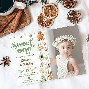 Christmas Cookies Sweet One 1st Birthday Photo Invitation