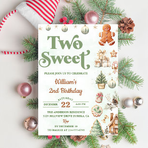 Christmas Cookies Two Sweet 2nd Birthday Party Invitation