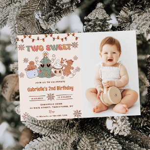 Christmas Cookies Two Sweet 2nd Birthday Photo  Invitation