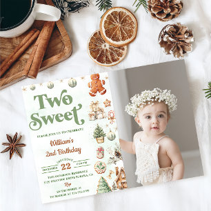 Christmas Cookies Two Sweet 2nd Birthday Photo Invitation