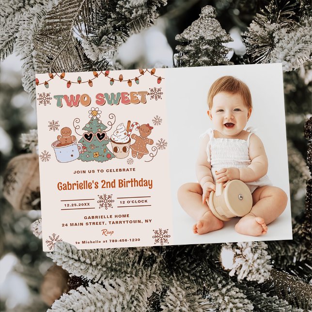 Christmas Cookies Two Sweet 2nd Birthday Photo  Invitation (Creator Uploaded)