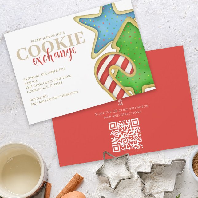 Christmas Cookies Whimsical QR Code Map Directions Invitation (Creator Uploaded)