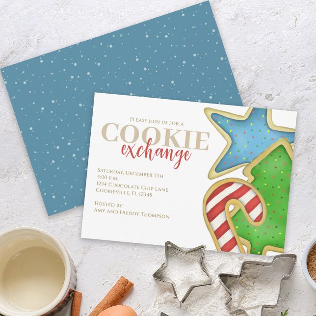 Christmas Cookies Whimsical Sweet Holiday Cute Fun Invitation (Christmas whimsical colorful cookie cutout invitation with watercolor cute cookies. )