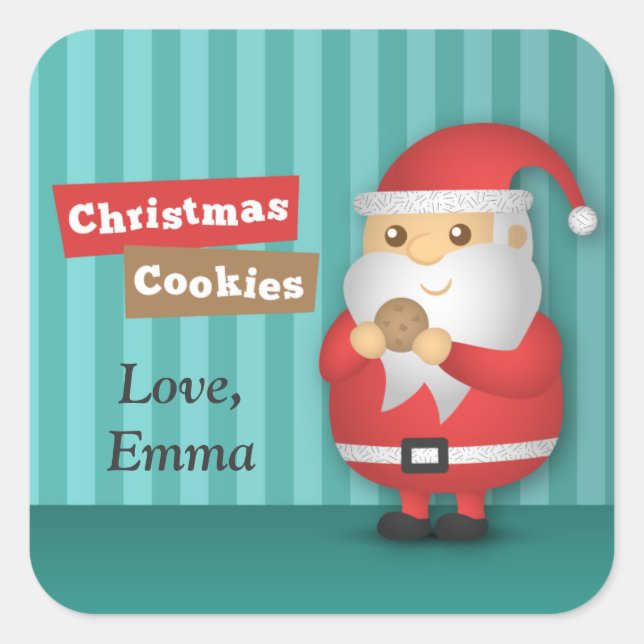 Christmas Cookies with Cute Santa for Christmas Square Sticker (Front)