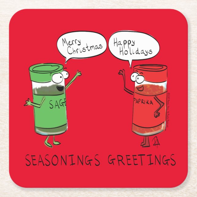 Christmas Cooking Funny Chef Spices Square Paper Coaster (Front)