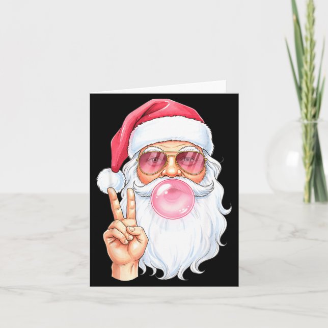 Christmas Cool Santa Bubble Gum Peace Sign Retro S Card (Front)