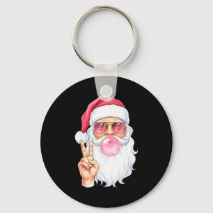 Christmas Cool Santa Bubble Gum Peace Sign Retro S Key Ring