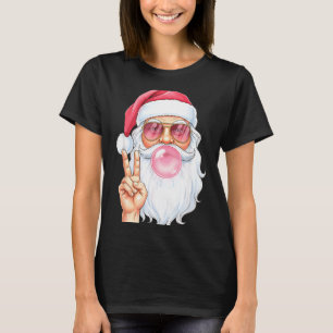 Christmas Cool Santa Bubble Gum Peace Sign Retro S T-Shirt
