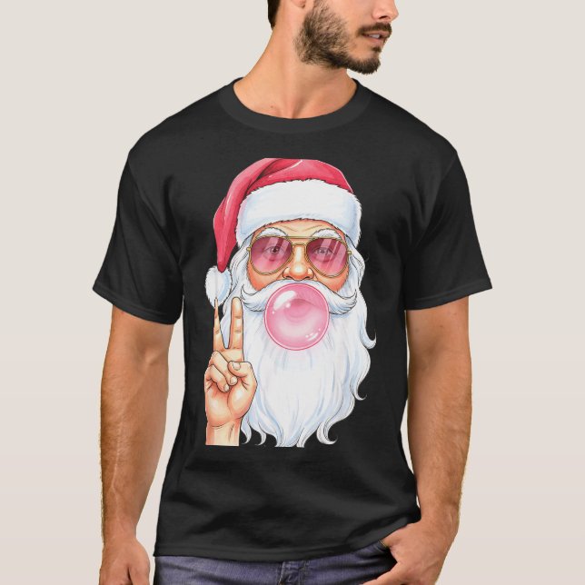 Christmas Cool Santa Bubble Gum Peace Sign Retro S T-Shirt (Front)