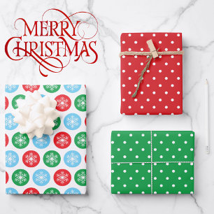 Christmas Coordinates in Red and Green Polka Dots Wrapping Paper Sheet